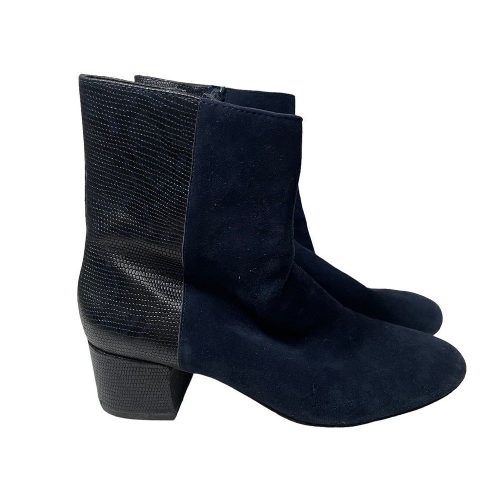 Donald J Pliner Blue Suede Mixed Material Heeled Booties